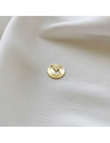 Pendentif médaille éclair 15 mm ajouré doré 1 micron 24 k taille S