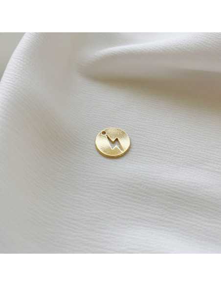 Pendentif médaille éclair 15 mm ajouré doré 1 micron 24 k taille S