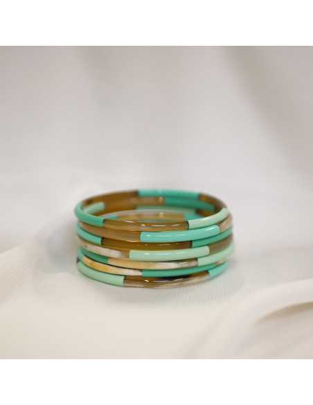 Jonc fin rond en corne de buffle, section ronde 4 mm, laqué 3 couleurs décalées et naturel