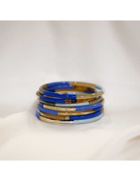 Jonc fin rond en corne de buffle, section ronde 4 mm, laqué 3 couleurs décalées et naturel