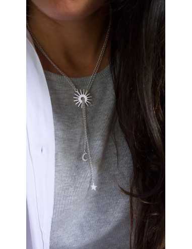 Collier coulissant soleil en plaqué argent 10 microns