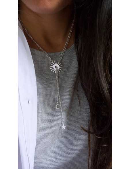 Collier coulissant soleil en plaqué argent 10 microns