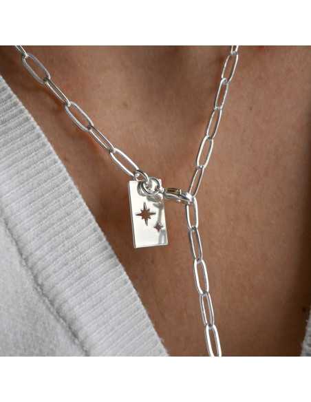 Sautoir Yona, chaîne trombone et pendentifs stellaires, strass