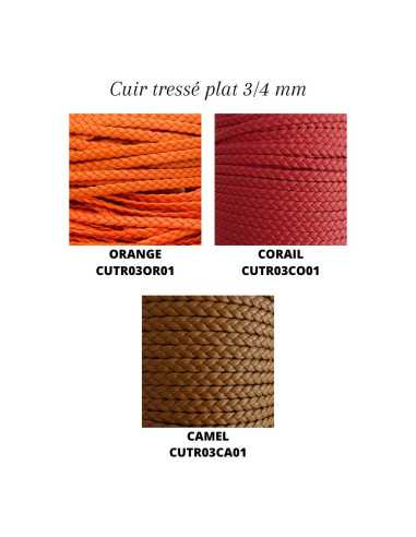 Cuir tressé plat 3/4 mm, par 1 m