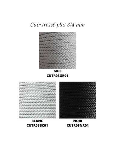 Cuir tressé plat 3/4 mm, par 1 m