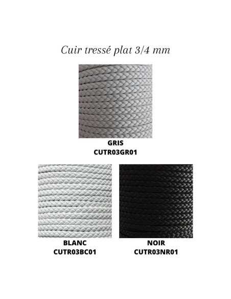 Cuir tressé plat 3/4 mm, par 1 m