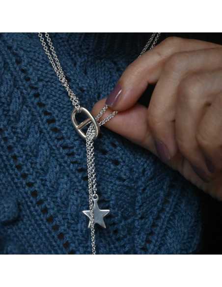 Collier coulissant breloque maille marine et étoile