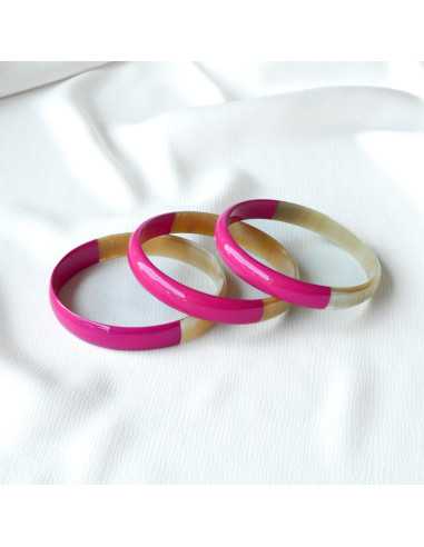 Jonc en corne de buffle, section large 10 mm fuchsia