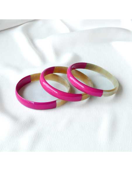 Jonc en corne de buffle, section large 10 mm fuchsia