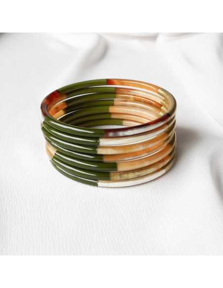 Jonc en corne de buffle laqué 3 couleurs métallisées