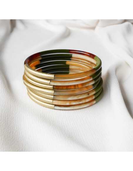 Jonc en corne de buffle laqué 3 couleurs métallisées