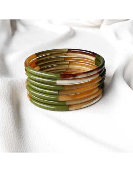 Jonc en corne de buffle laqué 3 couleurs métallisées