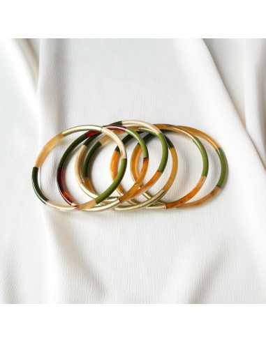 Jonc en corne de buffle laqué 3 couleurs métallisées