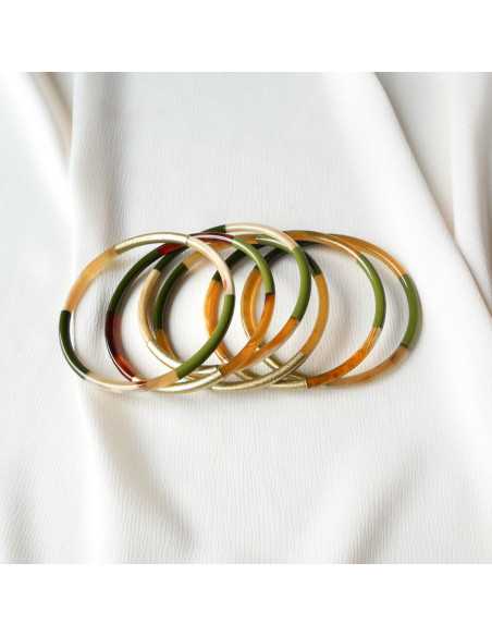 Jonc en corne de buffle laqué 3 couleurs métallisées