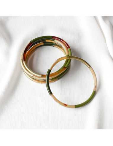 Jonc en corne de buffle laqué 3 couleurs métallisées