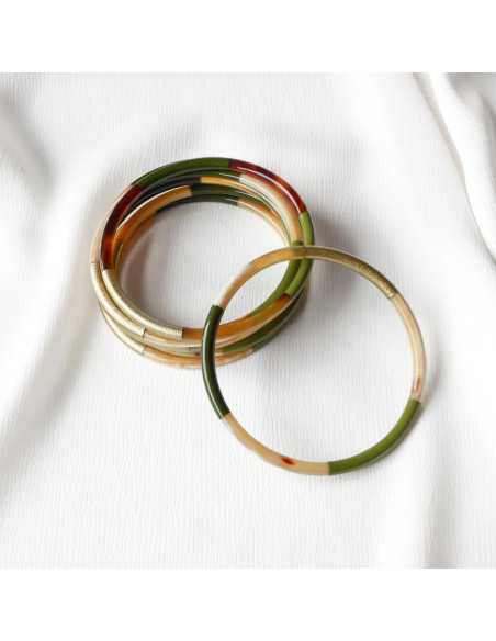 Jonc en corne de buffle laqué 3 couleurs métallisées