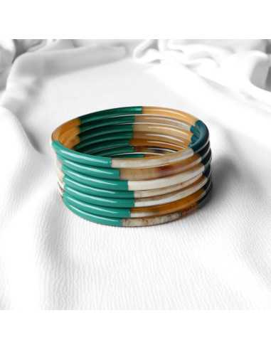 Jonc en corne de buffle laqué 3 couleurs métallisées