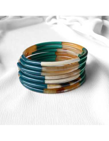 Jonc en corne de buffle laqué 3 couleurs métallisées