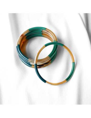 Jonc en corne de buffle laqué 3 couleurs métallisées