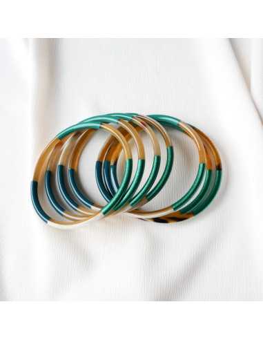 Jonc en corne de buffle laqué 3 couleurs métallisées