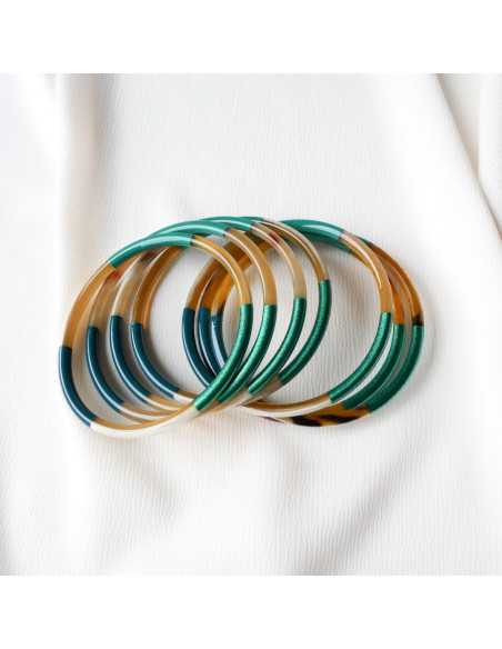 Jonc en corne de buffle laqué 3 couleurs métallisées