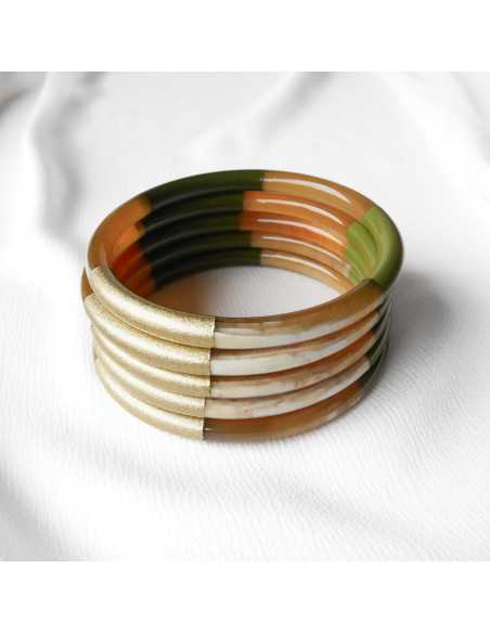 Jonc en corne de buffle 6 mm, laqué 3 couleurs métallisées