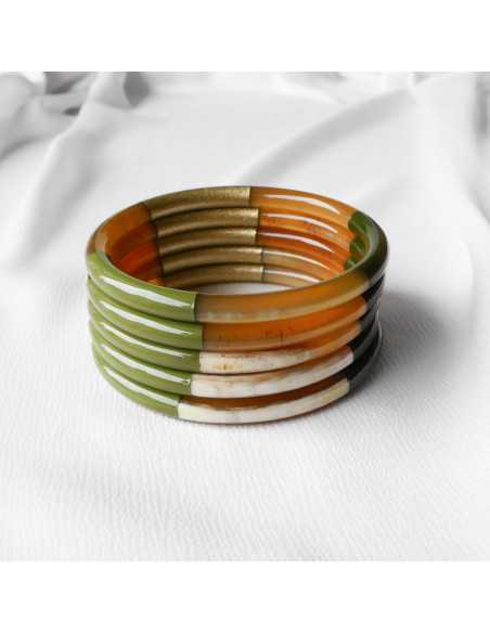 Jonc en corne de buffle 6 mm, laqué 3 couleurs métallisées