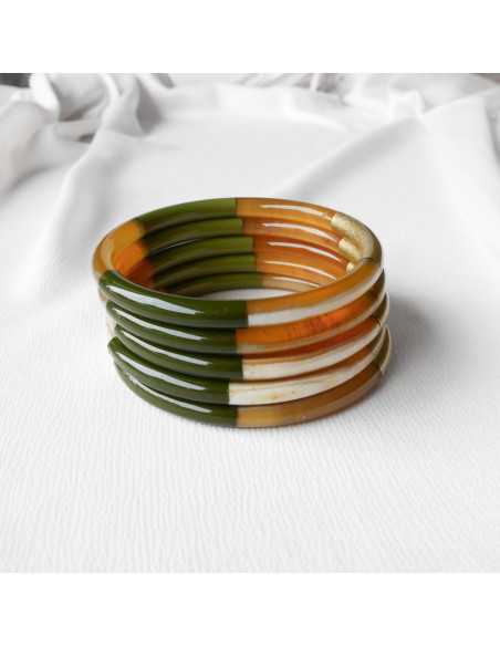 Jonc en corne de buffle 6 mm, laqué 3 couleurs métallisées