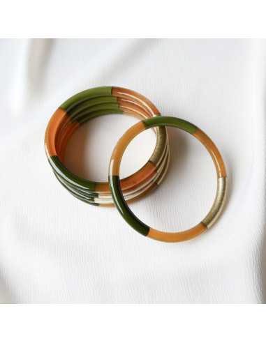 Jonc en corne de buffle 6 mm, laqué 3 couleurs métallisées