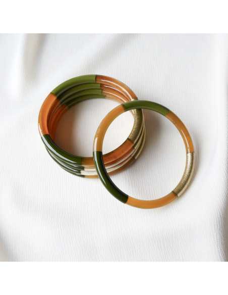 Jonc en corne de buffle 6 mm, laqué 3 couleurs métallisées