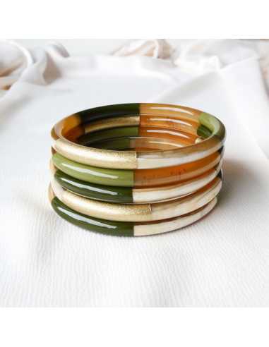 Jonc en corne de buffle 6 mm, laqué 3 couleurs métallisées