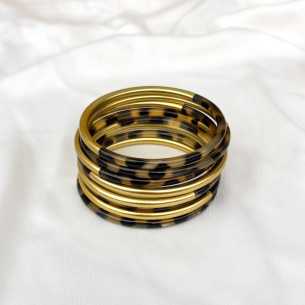 Jonc fin corne de buffle léopard et laqué doré 4mm - Sucre et Cannelle grossiste en bijoux de corne de buffle