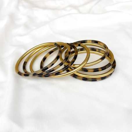 Jonc fin corne de buffle léopard et laqué doré 4mm - Sucre et Cannelle grossiste en bijoux de corne de buffle