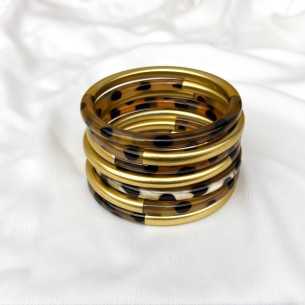 Jonc corne de buffle léopard panthère et laqué doré 6mm - Sucre et Cannelle grossiste en bijoux de corne de buffle