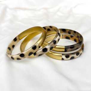 Jonc corne de buffle léopard panthère et laqué doré 10mm - Sucre et Cannelle grossiste en bijoux de corne de buffle