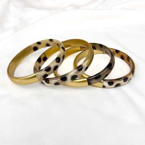 Jonc corne de buffle léopard panthère et laqué doré 10mm - Sucre et Cannelle grossiste en bijoux de corne de buffle