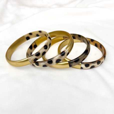 Jonc corne de buffle léopard panthère et laqué doré 10mm - Sucre et Cannelle grossiste en bijoux de corne de buffle