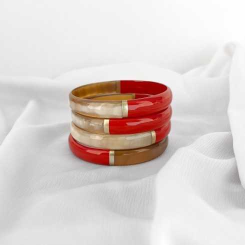 Jonc rond en corne de buffle laquée section ronde 6 mm, moitié 1 couleur moitié naturelle. grossiste et créateur de b