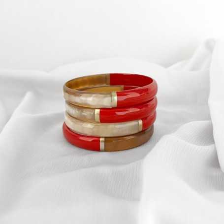 Jonc rond en corne de buffle laquée section ronde 6 mm, moitié 1 couleur moitié naturelle. grossiste et créateur de b