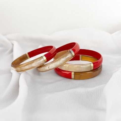 Jonc rond en corne de buffle laquée section ronde 6 mm, moitié 1 couleur moitié naturelle. grossiste et créateur de b