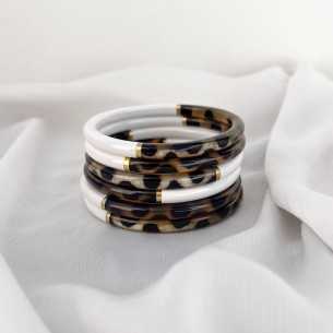 Jonc corne de buffle léopard panthère et laqué doré 6mm - Sucre et Cannelle grossiste en bijoux de corne de buffle