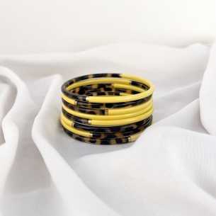 Jonc fin corne de buffle léopard et laqué doré 4mm - Sucre et Cannelle grossiste en bijoux de corne de buffle